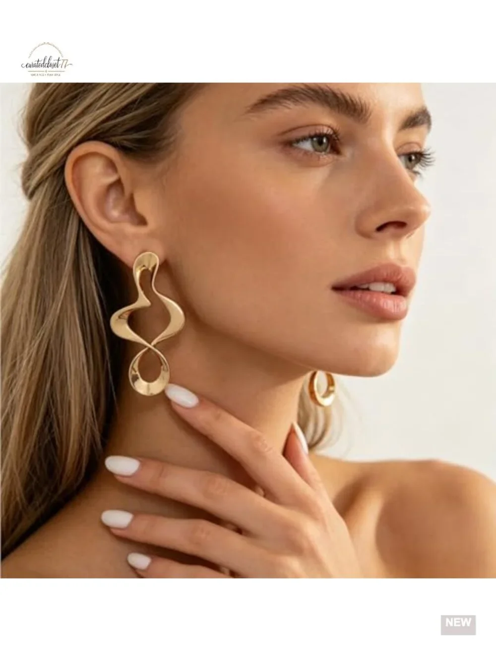 Large Chunky Gold Earrings Long Spiral Drop Dangle Geometric Boho